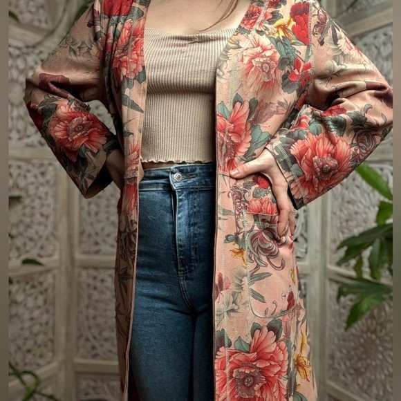 Anthropologie Solitaire Mauve Floral bold Boho Eclectic Longline Cardigan Jacket - Picture 1 of 4